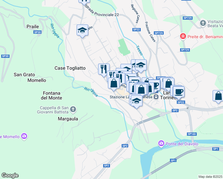 map of restaurants, bars, coffee shops, grocery stores, and more near 31 Via Armando Diaz in Lanzo Torinese