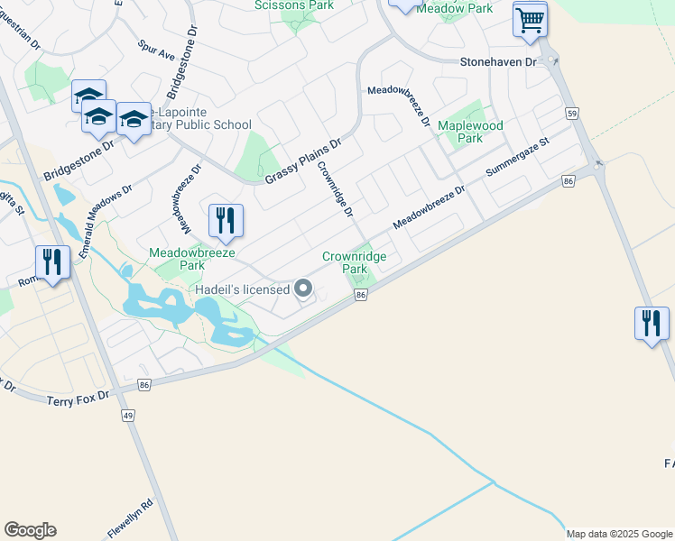 map of restaurants, bars, coffee shops, grocery stores, and more near 275 Meadowbreeze Drive in Ottawa