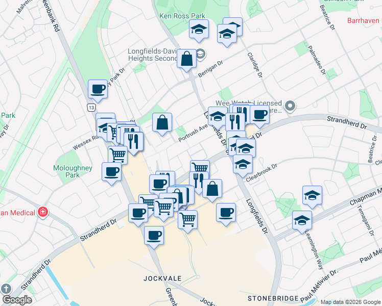 map of restaurants, bars, coffee shops, grocery stores, and more near 272 Keltie Private in Ottawa