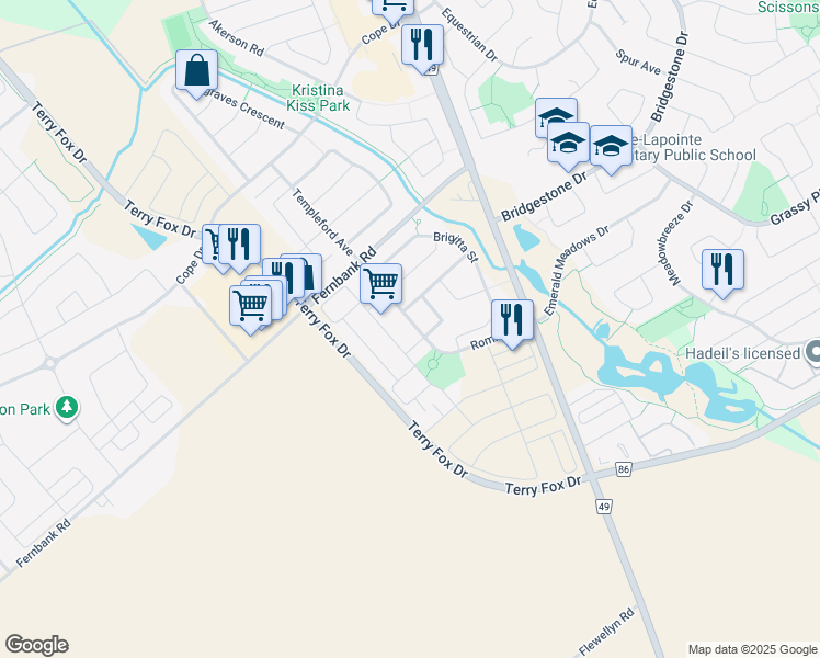 map of restaurants, bars, coffee shops, grocery stores, and more near 167 Romina Street in Ottawa