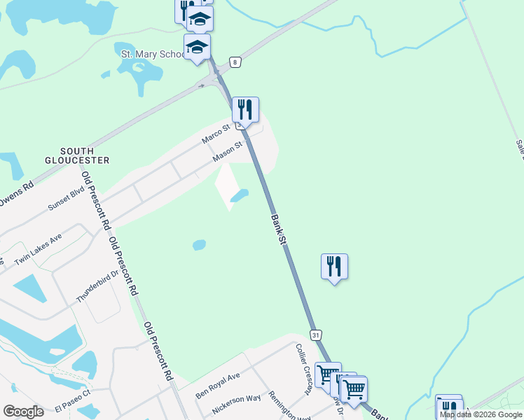 map of restaurants, bars, coffee shops, grocery stores, and more near 5742 Bank Street in Ottawa