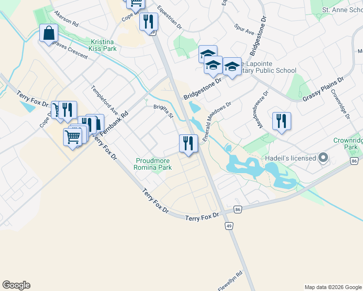 map of restaurants, bars, coffee shops, grocery stores, and more near 100 Artesa Private in Ottawa