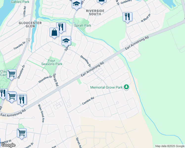 map of restaurants, bars, coffee shops, grocery stores, and more near 832 Ralph Hennessy Avenue in Ottawa