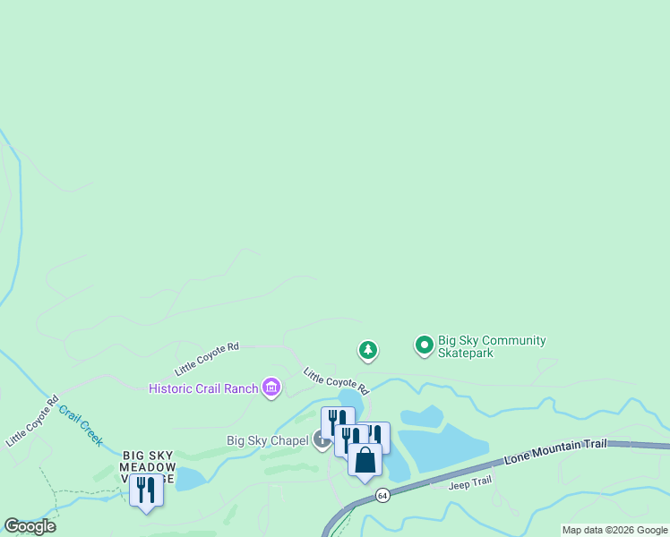 map of restaurants, bars, coffee shops, grocery stores, and more near 2 Gun Road in Big Sky