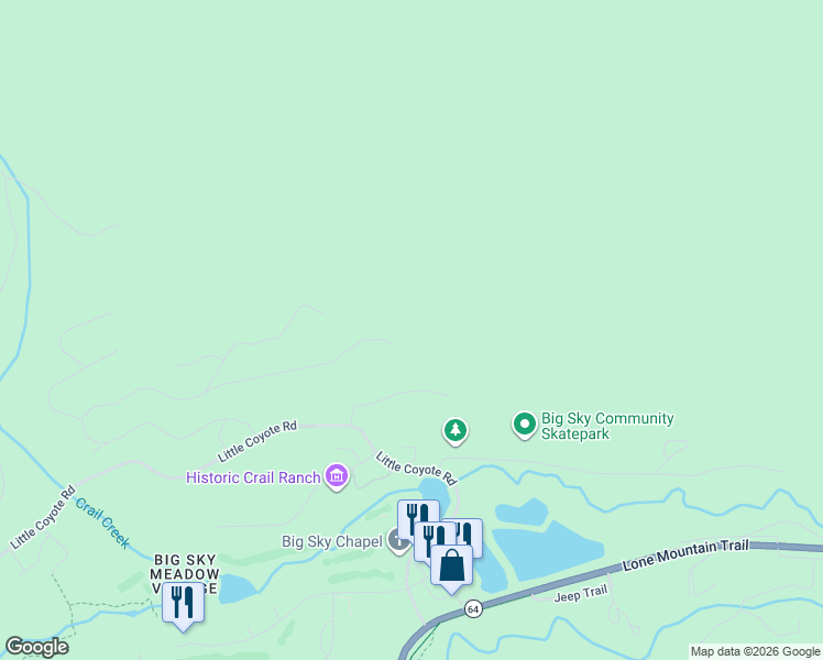 map of restaurants, bars, coffee shops, grocery stores, and more near 2 Gun Road in Big Sky