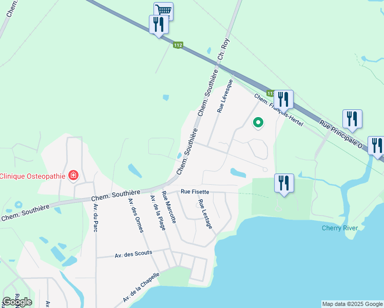 map of restaurants, bars, coffee shops, grocery stores, and more near 147 Chemin Southière in Magog