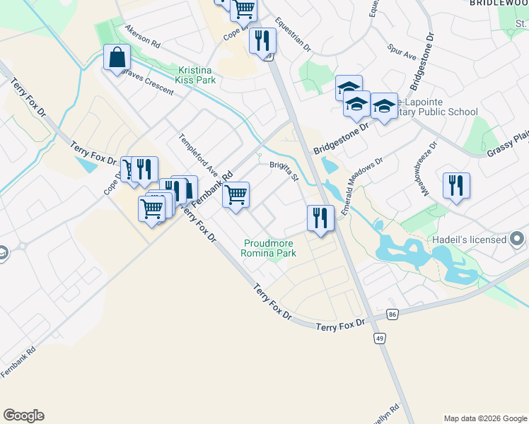 map of restaurants, bars, coffee shops, grocery stores, and more near 245 Arrita Street in Ottawa