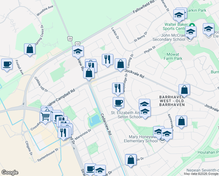 map of restaurants, bars, coffee shops, grocery stores, and more near in Ottawa