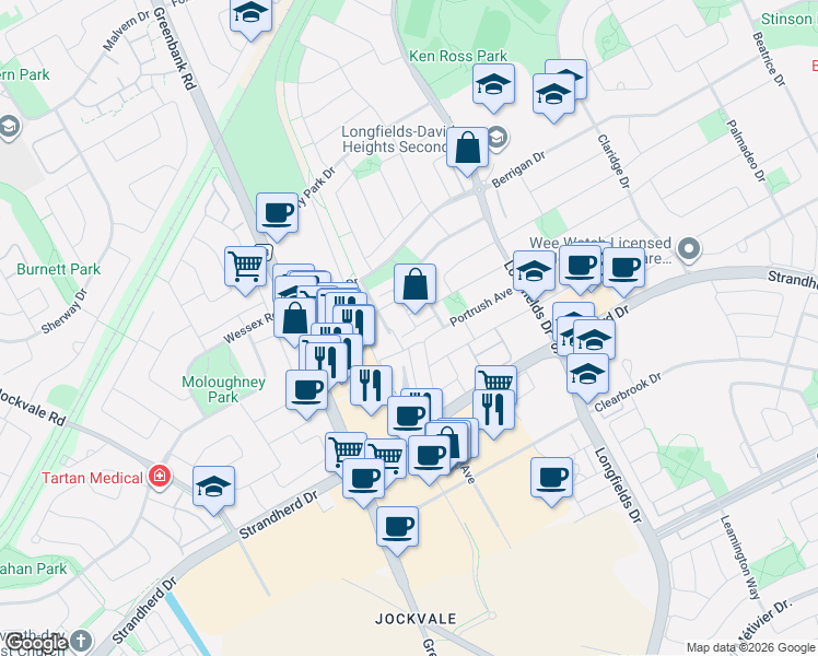 map of restaurants, bars, coffee shops, grocery stores, and more near 53 Tayside Private in Ottawa