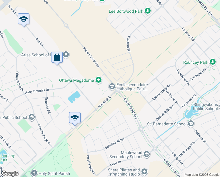 map of restaurants, bars, coffee shops, grocery stores, and more near 5315 Abbott Street East in Ottawa