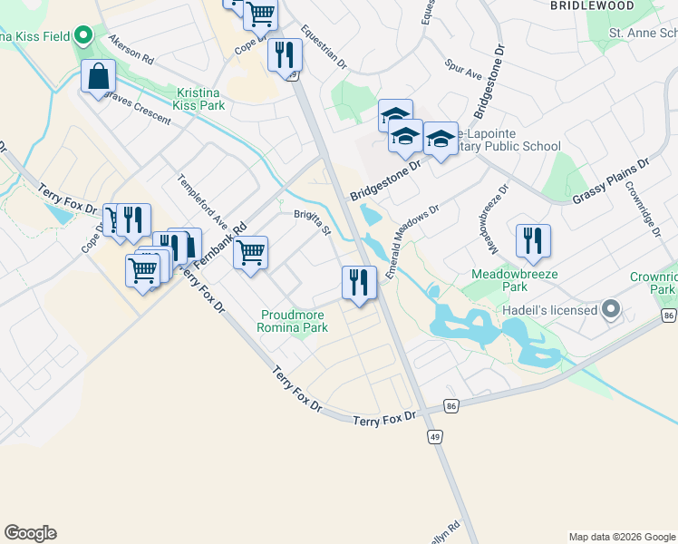 map of restaurants, bars, coffee shops, grocery stores, and more near 101 Artesa Private in Ottawa