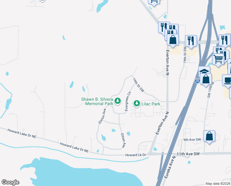 map of restaurants, bars, coffee shops, grocery stores, and more near 22414 Elston Avenue in Forest Lake