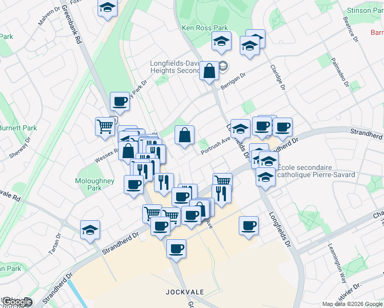 map of restaurants, bars, coffee shops, grocery stores, and more near 40 Tayside Private in Ottawa