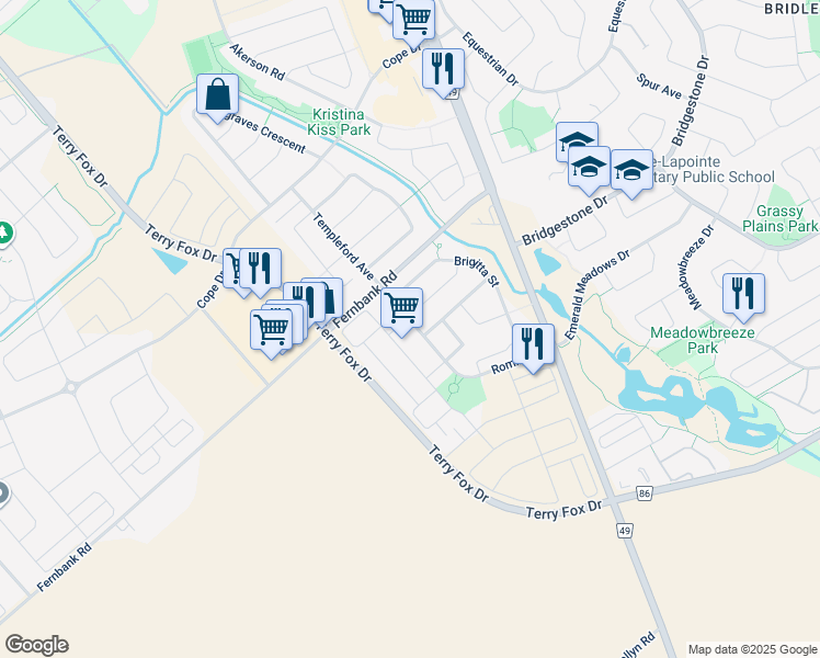 map of restaurants, bars, coffee shops, grocery stores, and more near 139 Romina Street in Ottawa