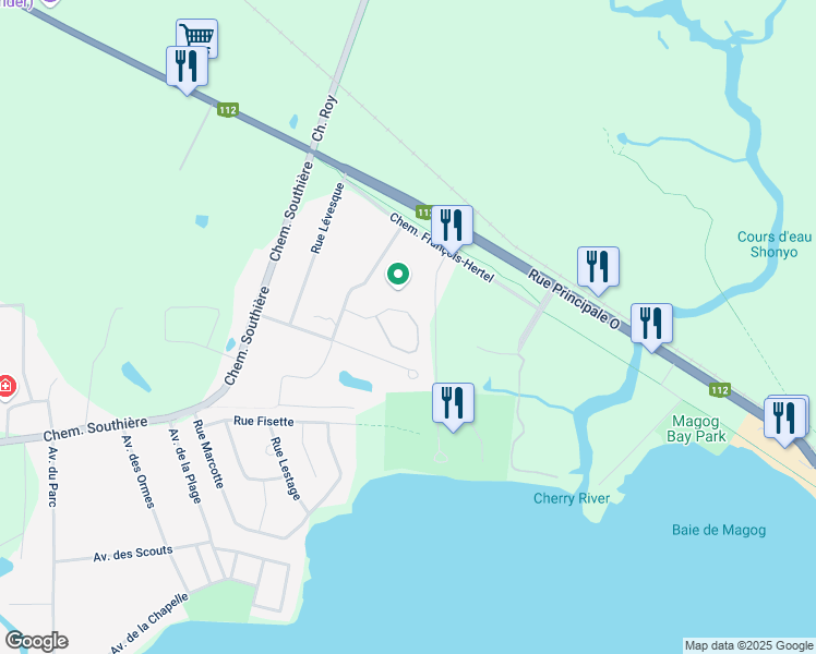 map of restaurants, bars, coffee shops, grocery stores, and more near 2344 Place du Village in Magog