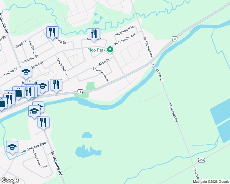 map of restaurants, bars, coffee shops, grocery stores, and more near 48 De La Rive Drive in Embrun