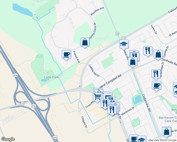 map of restaurants, bars, coffee shops, grocery stores, and more near 198 Camden Private in Ottawa
