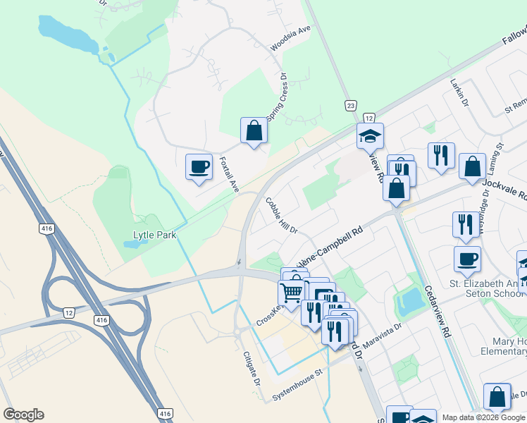 map of restaurants, bars, coffee shops, grocery stores, and more near 190 Camden Private in Ottawa