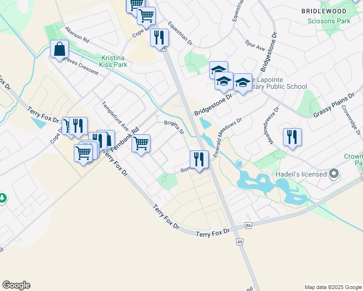 map of restaurants, bars, coffee shops, grocery stores, and more near 309 Amici Terrace in Ottawa