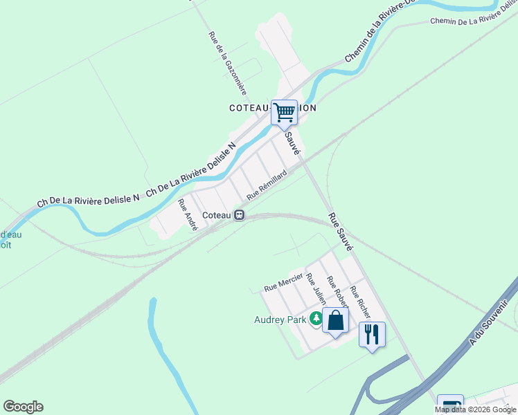 map of restaurants, bars, coffee shops, grocery stores, and more near 49 Rue Daoust in Les Coteaux