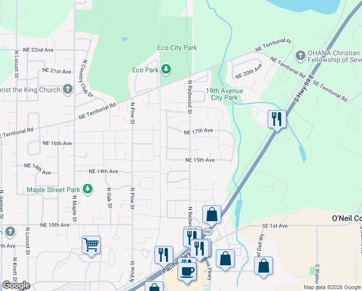 map of restaurants, bars, coffee shops, grocery stores, and more near 1410 Northeast 15th Avenue in Canby