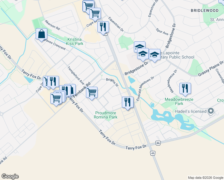 map of restaurants, bars, coffee shops, grocery stores, and more near 153 Lokoya Street in Ottawa