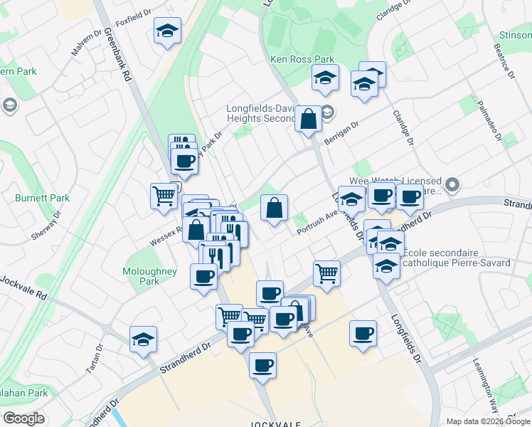 map of restaurants, bars, coffee shops, grocery stores, and more near in Ottawa