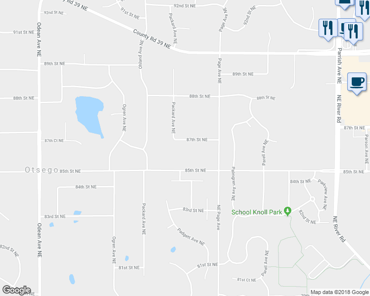 map of restaurants, bars, coffee shops, grocery stores, and more near 15117 87th Street Northeast in Otsego