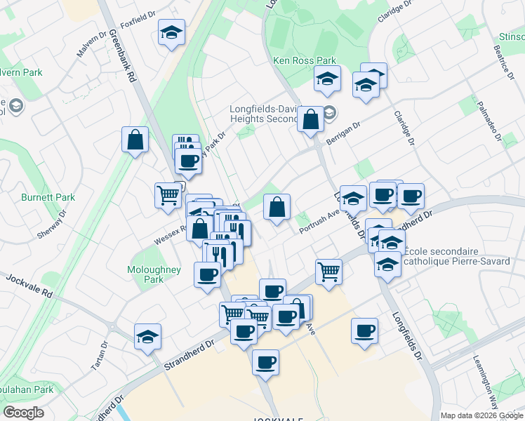 map of restaurants, bars, coffee shops, grocery stores, and more near Tadley Private in Ottawa