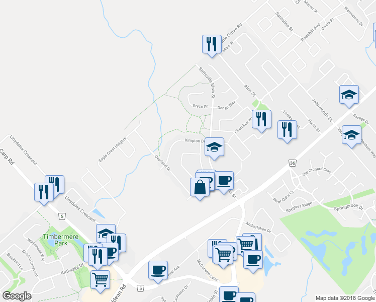 map of restaurants, bars, coffee shops, grocery stores, and more near 379 Jackson Stitt Circle in Ottawa