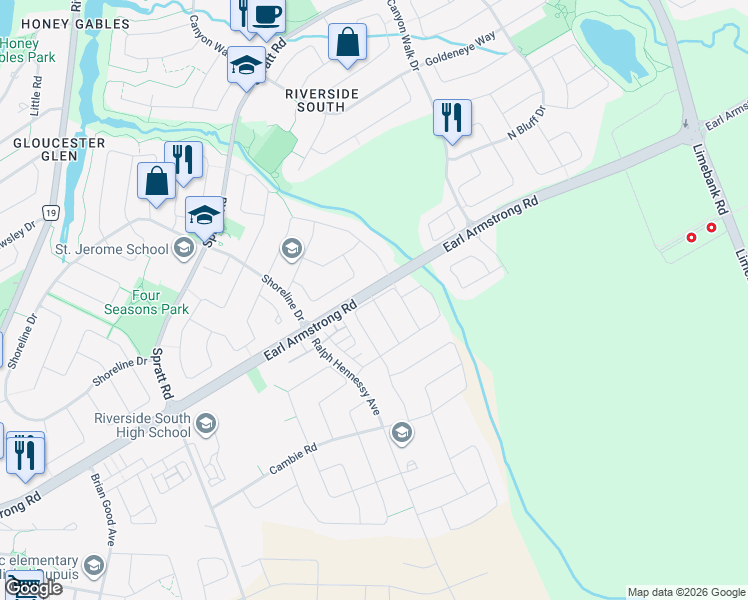 map of restaurants, bars, coffee shops, grocery stores, and more near Dolce Crescent in Ottawa