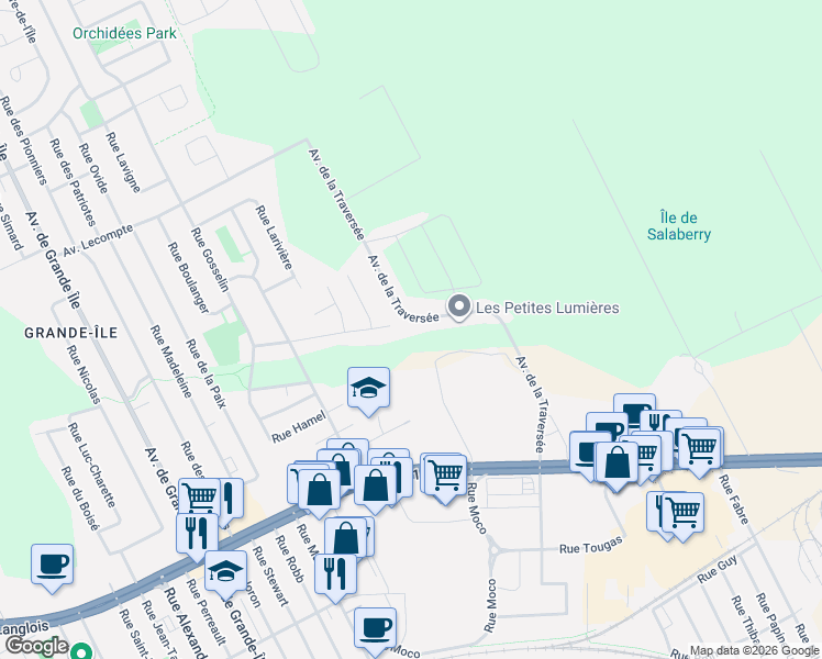 map of restaurants, bars, coffee shops, grocery stores, and more near 531 Avenue de la Traversée in Salaberry-de-Valleyfield