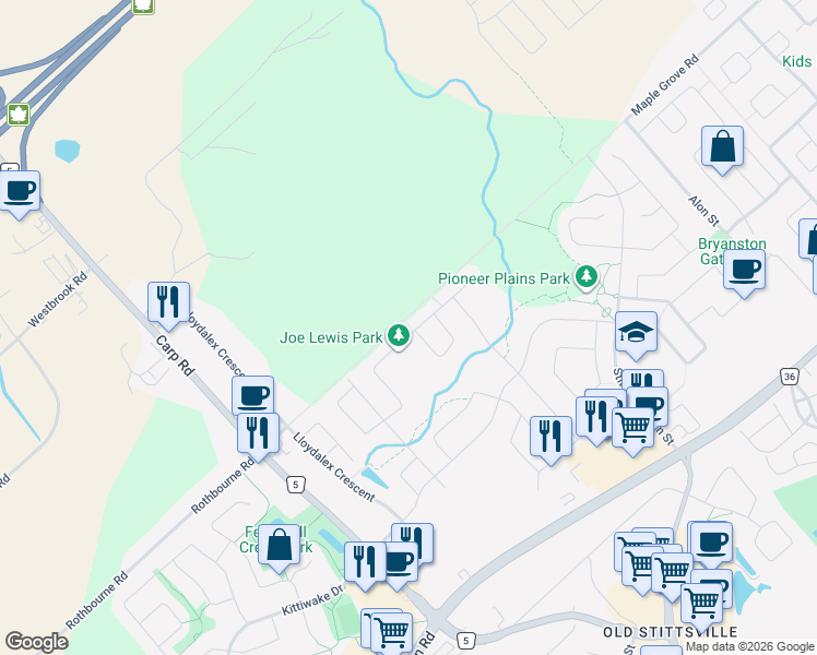 map of restaurants, bars, coffee shops, grocery stores, and more near 678 Eagle Crest Heights in Ottawa