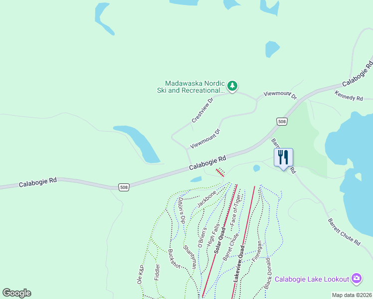 map of restaurants, bars, coffee shops, grocery stores, and more near 1 Viewmount Drive in Calabogie