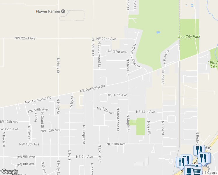 map of restaurants, bars, coffee shops, grocery stores, and more near 1698 Northeast Laurelwood Circle in Canby