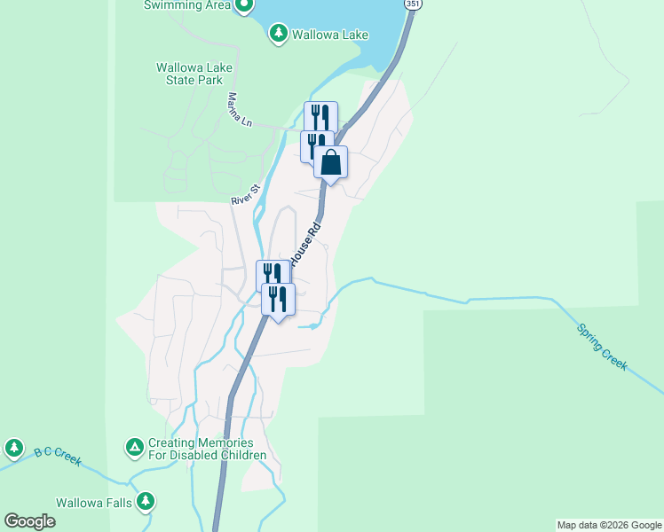 map of restaurants, bars, coffee shops, grocery stores, and more near 59879 Wallowa Lake Highway in Joseph