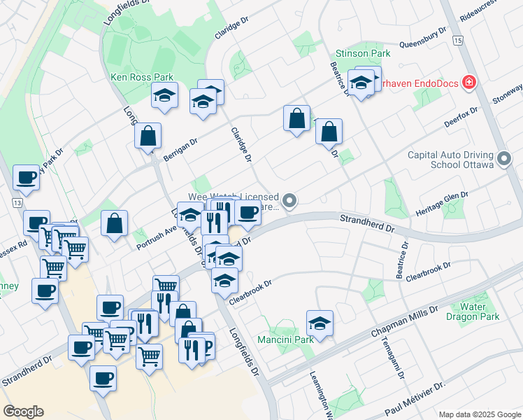 map of restaurants, bars, coffee shops, grocery stores, and more near in Ottawa