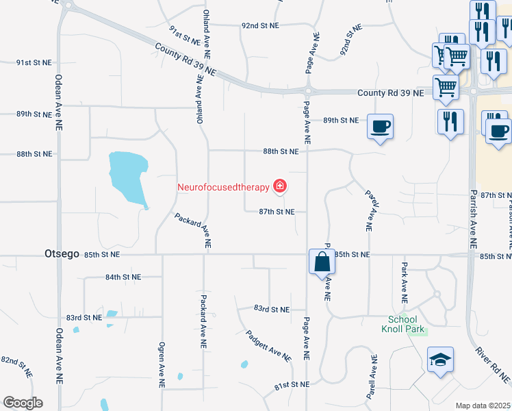 map of restaurants, bars, coffee shops, grocery stores, and more near 15117 87th Street Northeast in Otsego