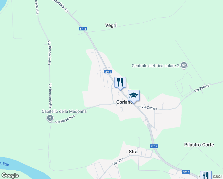 map of restaurants, bars, coffee shops, grocery stores, and more near 9 Via Cavalieri di Vittorio Veneto in Coriano