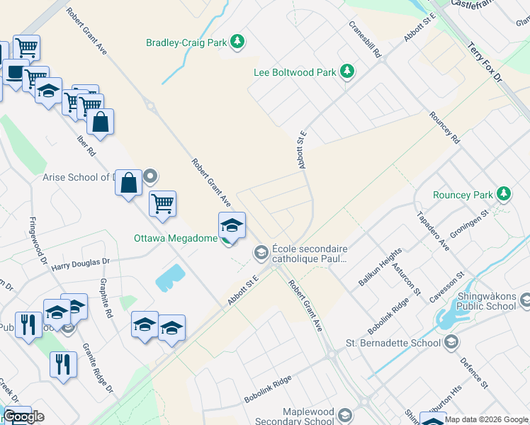 map of restaurants, bars, coffee shops, grocery stores, and more near 939 Locomotion Lane in Ottawa