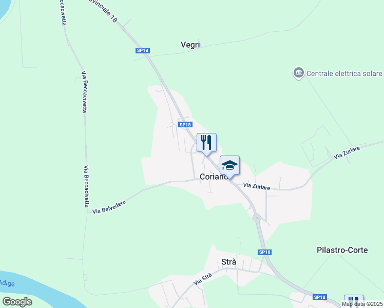 map of restaurants, bars, coffee shops, grocery stores, and more near 9 Via Cavalieri di Vittorio Veneto in Coriano
