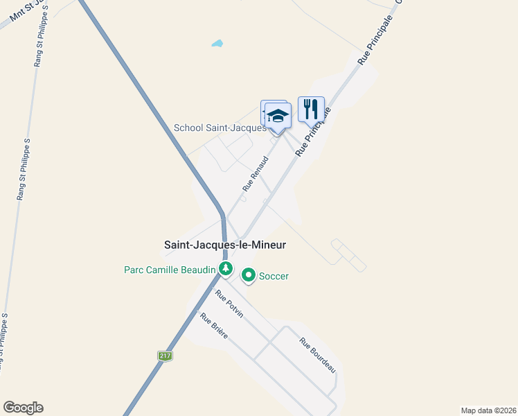 map of restaurants, bars, coffee shops, grocery stores, and more near 63 Rue Principale in Saint-Jacques-le-Mineur
