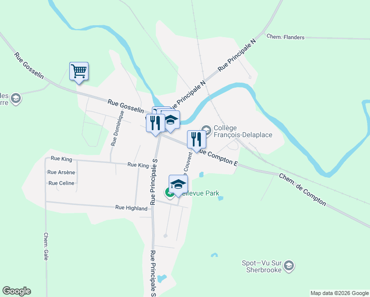 map of restaurants, bars, coffee shops, grocery stores, and more near Chemin de Compton in Waterville