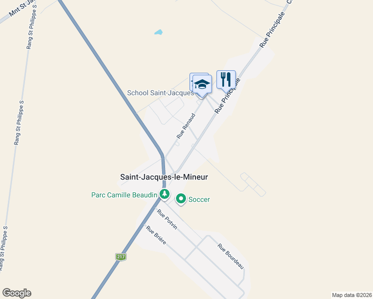 map of restaurants, bars, coffee shops, grocery stores, and more near 63 Rue Principale in Saint-Jacques-le-Mineur