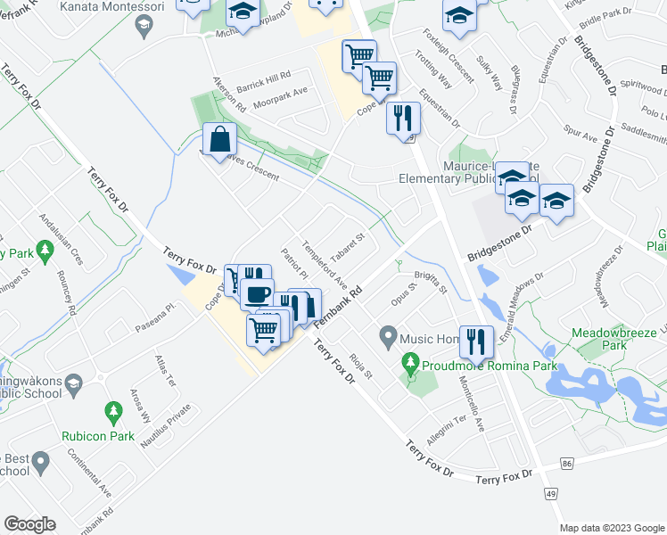 map of restaurants, bars, coffee shops, grocery stores, and more near 801 Tabaret Street in Ottawa