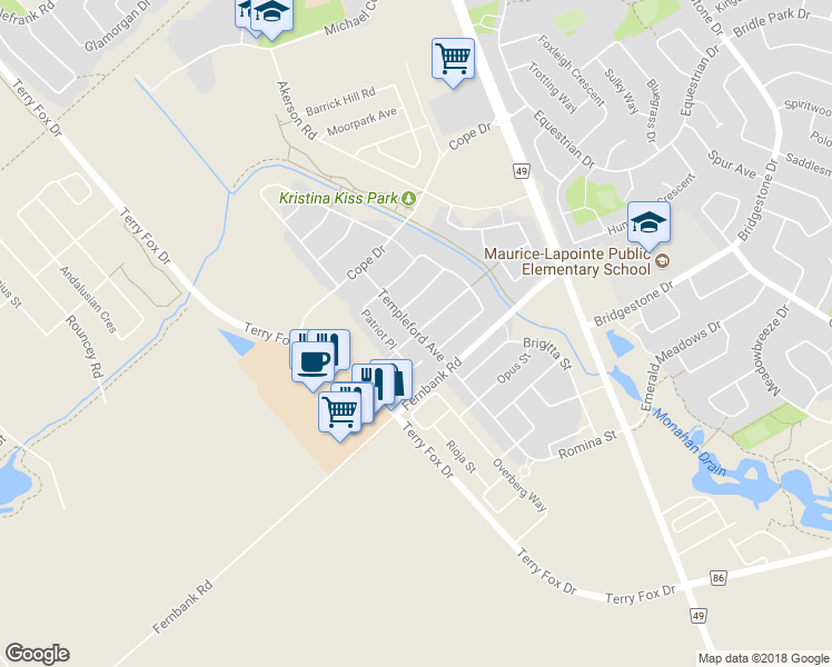 map of restaurants, bars, coffee shops, grocery stores, and more near Tabaret Street in Ottawa