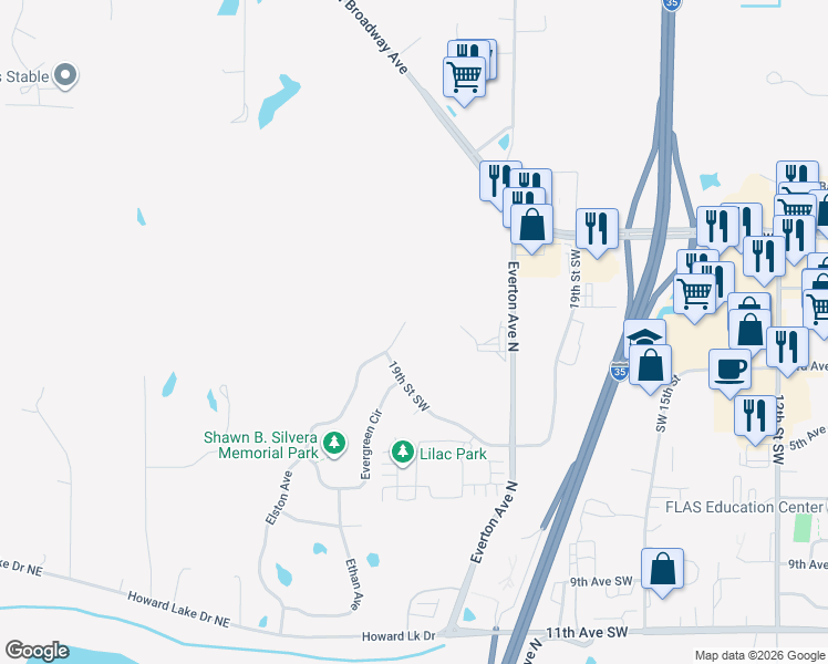 map of restaurants, bars, coffee shops, grocery stores, and more near 22595 Elston Court in Forest Lake