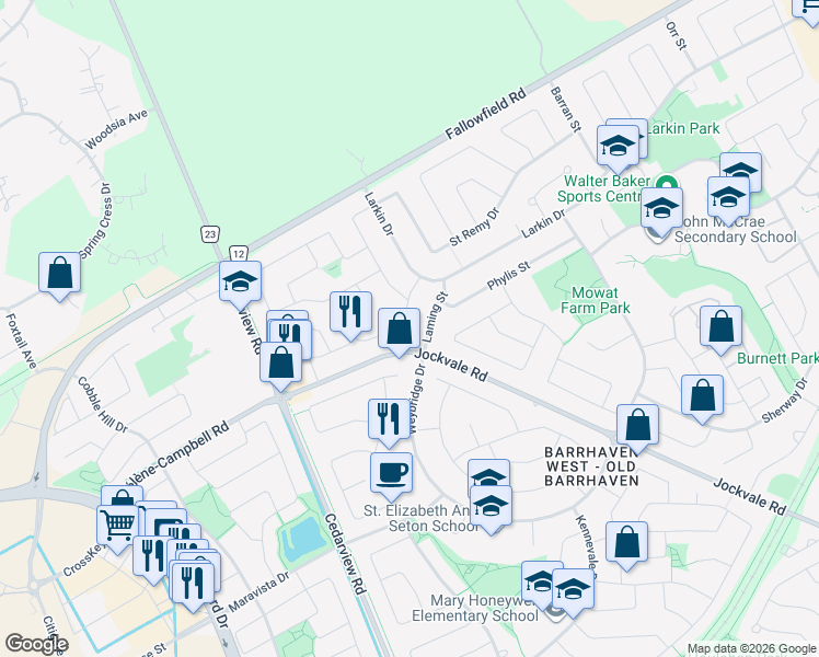 map of restaurants, bars, coffee shops, grocery stores, and more near in Ottawa