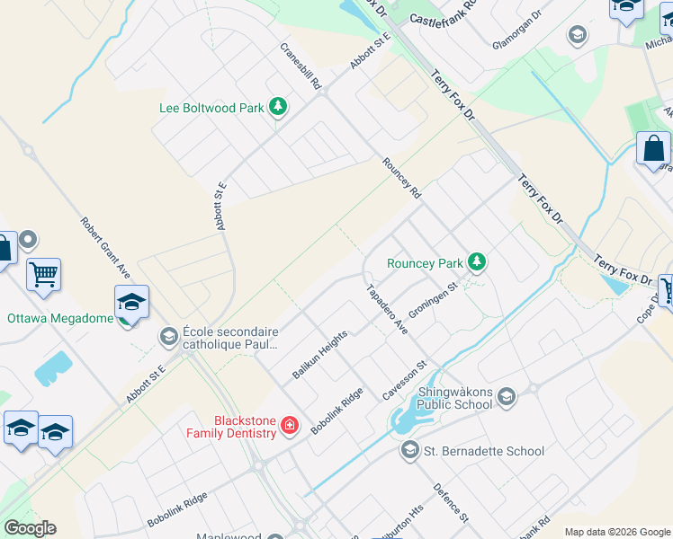map of restaurants, bars, coffee shops, grocery stores, and more near in Stittsville