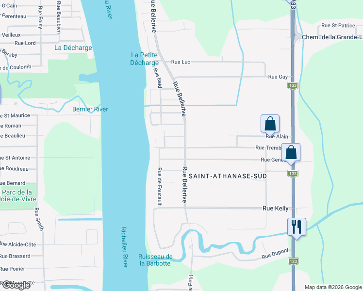map of restaurants, bars, coffee shops, grocery stores, and more near 94 Rue Tremblay in Saint-Jean-sur-Richelieu